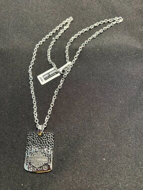 Harley-Davidson® Men's Textured Bar & Shield Flames Dog Tag Necklace